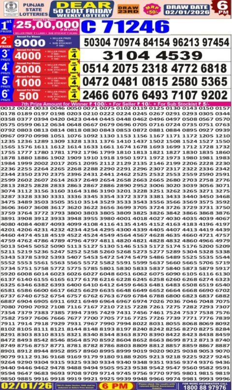 Punjab State Dear 50 Lottery Result – 6 PM Draw – 02 January 2026 – Live Draw & Winners